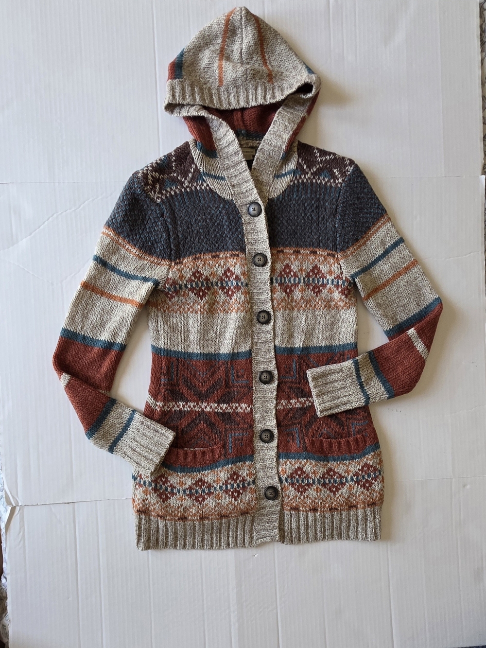 Royal Robbins Wool blend longline hooded Sweater women button-up Boho Fall